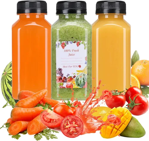 Miniatura 4 de SUPERLELE 20 botellas de plástico de 8 onzas, recipientes de jugo reutilizables con tapas para jugos, batidos, bebidas y otras bebidas