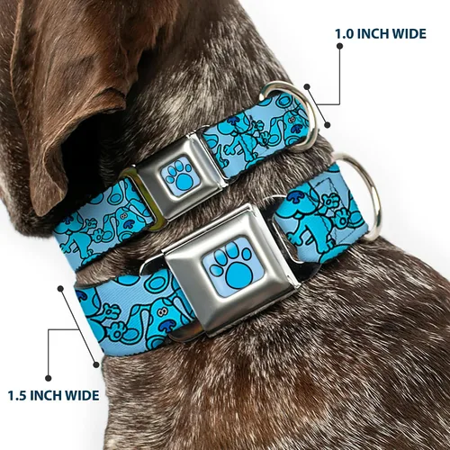 Miniatura 2 de Buckle-Down Collar de perro Hebilla de cinturón de seguridad Blues Clues Blue Poses dispersas 9.5 a 13 pulgadas 1.0 pulgadas de ancho