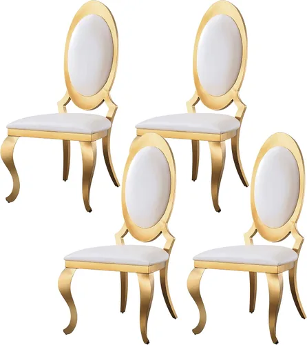Miniatura 14 de Juego de 6 sillas de comedor modernas tapizadas de cuero con patas de acero inoxidable plateadas, sillas de cocina contemporáneas sin brazos