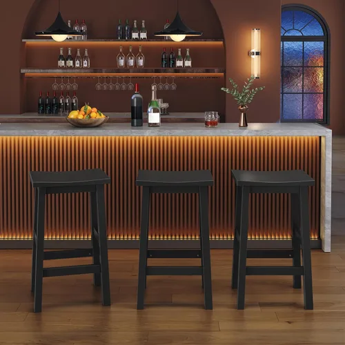 Miniatura 4 de HOOBRO Taburetes de bar, juego de 2 sillas de bar, taburetes de bar de altura de mostrador, taburetes de cocina de bambú, taburetes de silla de Negro