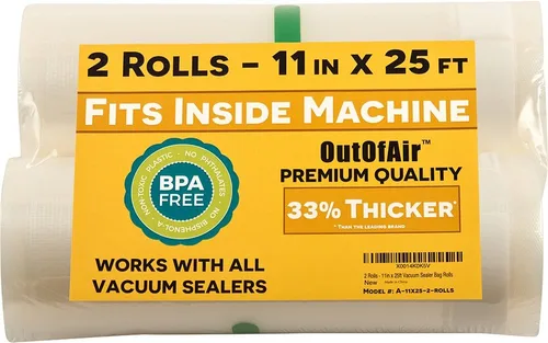 Miniatura 11 de Rollos de 11 pulgadas x 25 pies (se adapta al interior de la máquina), paquete de 4 rollos selladores al vacío OutOfAir (100 pies en total).