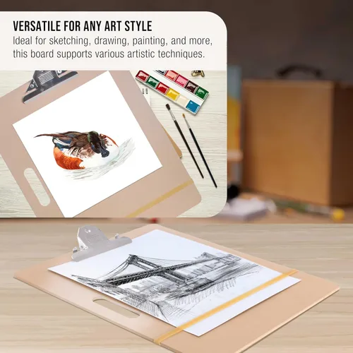 Miniatura 5 de U.S. Art Supply Tablero de dibujo para artistas, de 11 x 17 pulgadas, tablero de dibujo ligero con asa, clip y banda de goma para arte, bocetos