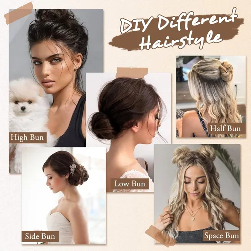 Miniatura 6 de Barsdar - Moño de cabello 100 % humano, Moño desordenado, Extensiones de cola de caballo, Moño de cabello rizado, Pieza de cabello para Negro