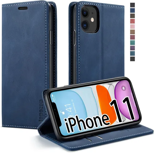 japezop Funda compatible con iPhone 11, iPhone 11 con bloqueo RFID, soporte de tarjetero, funda de cuero con tapa para iPhone 11 de 6.1 pulgadas Azul