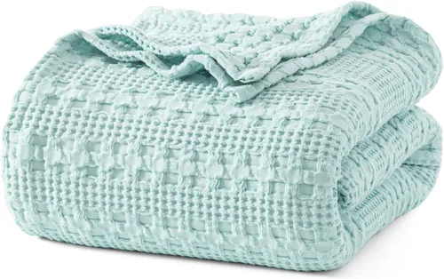 Miniatura 35 de PHF - Manta tejida de punto gofre 100% algodón, suave, ligera, transpirable, acogedora, de verano, para sofá y cama, tejida, estética, decoración