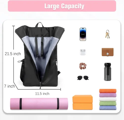 Miniatura 2 de WOMACO Bolsa para esterilla de yoga, portador de bloques de yogamat ajustable con correas de mochila y bolsillos laterales, mochila de yoga