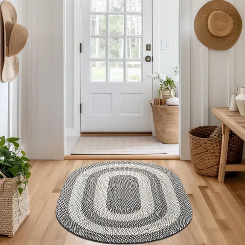 Miniatura 28 de Super Area Rugs - Alfombra trenzada rústica en tonos taupe y gris oscuro, ovalada para puerta/entrada principal, alfombra tejida para exteriores, 2