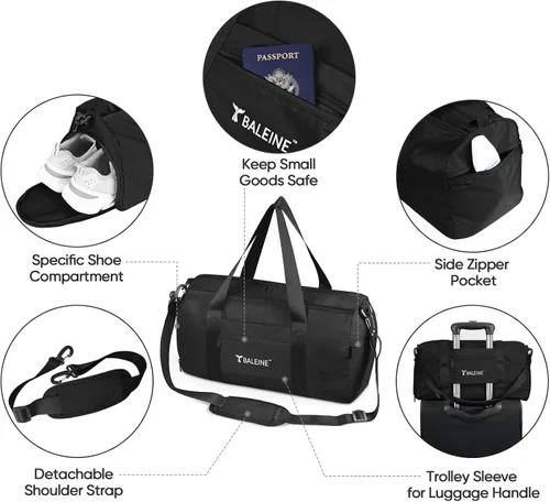 Miniatura 4 de BALEINE bolso de gimnasio para mujeres y hombres, pequeño bolso de lona impermeable y ligero para deportes, gimnasios y escapadas de fin de semana