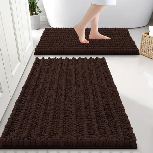 Miniatura 22 de Smiry Juego de 2 alfombras de baño, suaves y absorbentes, parte trasera de goma antideslizante, lavables a máquina, juego de alfombras de baño