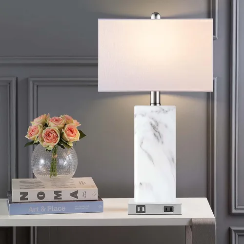 Miniatura 8 de Juego de 2 lámparas de mesa con control táctil, modernas lámparas de noche de cerámica con 2 puertos USB y 1 enchufe de CA, lámparas de mesita de 3
