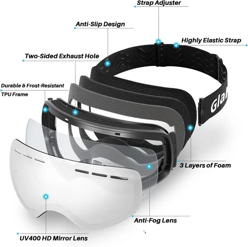 Miniatura 7 de Ski Goggles for Men Women Adult Youth, OTG Frameless 100% Anti Fog & UV Protection with Organizer