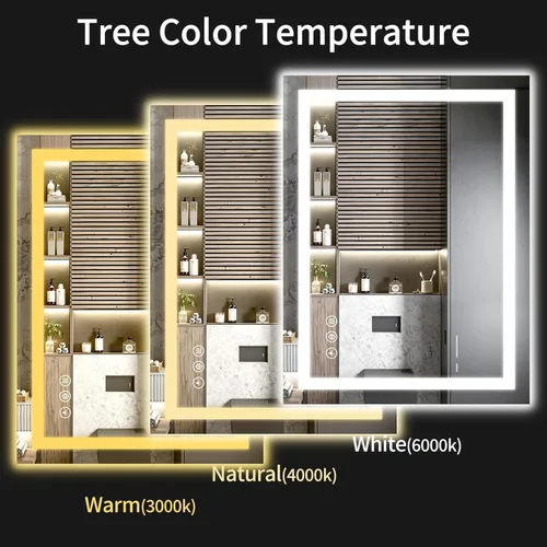 Miniatura 5 de Espejo de baño LED de 24 x 36 pulgadas con luces, regulable, antiniebla, espejo de tocador de baño iluminado para pared, retroiluminado + luz