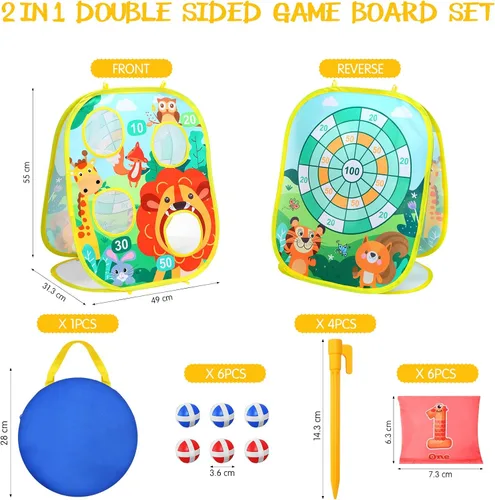 Miniatura 2 de Yunsailing Juego de 63 piezas de juegos de carnaval al aire libre para niños, incluye bolsa de frijoles de animales, conos de plástico, anillo