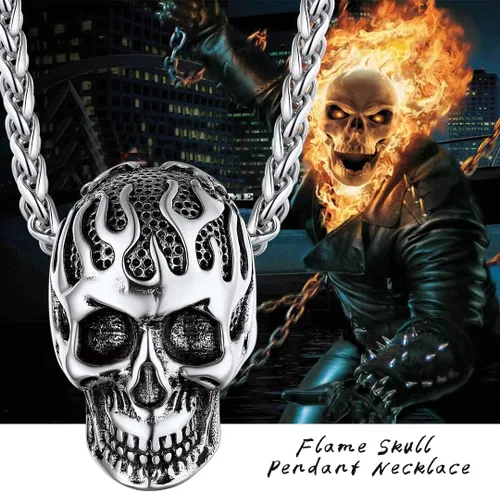 Miniatura 5 de ChainsHouse Collar de calavera para hombre, joyería punk gótica retro, collar de motociclista para hombres y mujeres, grabado gratuito, placa