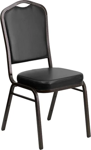 Miniatura 18 de Flash Furniture HERCULES Series - Silla apilable para banquetes con respaldo de corona en tela negra con estampado, marco de vena plateada Tela