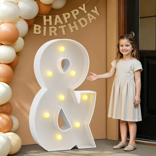Miniatura 89 de IMPRSV Letras de mosaico iluminadas de marquesina, 4 pies para globos y fiestas, decoración de kit de arco
