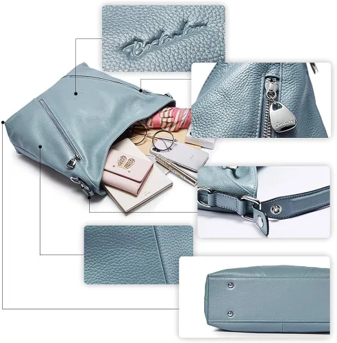 Miniatura 3 de BOSTANTEN Bolso de mano de piel para mujer, grande, con bloqueo RFID, color azul