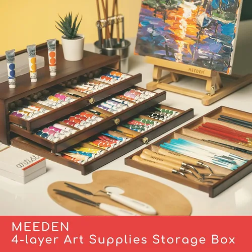 Miniatura 6 de MEEDEN Caja de almacenamiento para suministros de artista con 4 cajones - Caja portátil plegable multifunción de madera de haya para lápices
