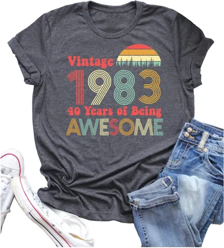 Camisa vintage de 1983 para mujer, regalos de cumpleaños 40, idea divertida, piezas originales, camisetas de manga corta con gráficos de 1983 para