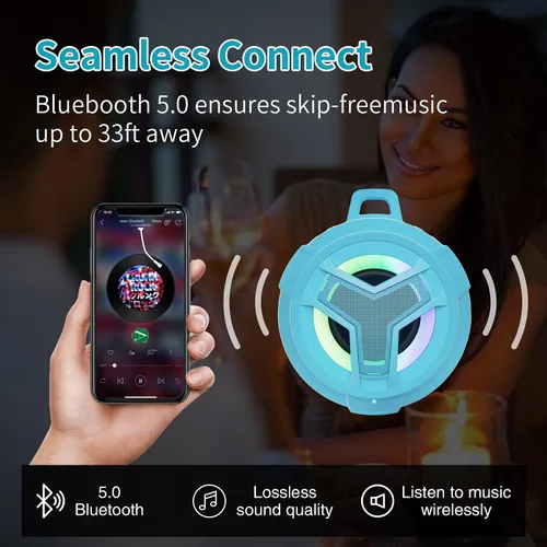 Miniatura 7 de EBODA - Altavoz de ducha impermeable con Bluetooth, IPX7, flotante, portátil, inalámbrico, pequeños altavoces, tiempo de reproducción de 24H con luz