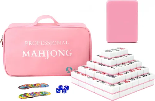 Miniatura 12 de Juego de mahjong chino, 144 azulejos grandes de melamina Mahjong (1.57 pulgadas, verde) con 4 dados, 80 fichas de póquer y una bolsa