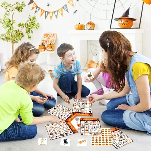 Miniatura 4 de V-Opitos Tarjeta de juego de bingo de Halloween de gran tamaño para niños y adultos, 6 x 8.5 pulgadas, 28 jugadores, juegos de Halloween