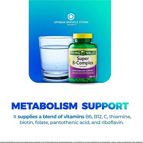 Miniatura 3 de Complejo súper vitamina B – 250 tabletas, vitaminas del complejo B, complejo B, folato de biotina B12 B6, suplemento diario de vitaminas B