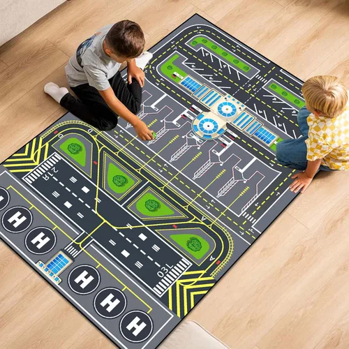 Miniatura 4 de Alfombra de juego para niños, alfombra de 31 x 47 pulgadas, alfombra de aeropuerto, alfombra de aeropuerto con sistema de tráfico urbano y pista