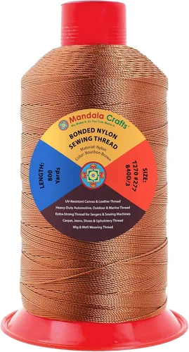 Miniatura 71 de Mandala Crafts - Hilo de nailon para coser cuero, tapicería, mezclilla y para trenzar el pelo; resistente, 1500 yardas, tamaño 69 T70 Marrón