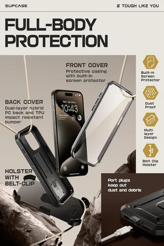 Miniatura 5 de SUPCASE Funda para iPhone 15 Pro con soporte y clip para cinturón, [Unicorn Beetle Pro] [Protector de pantalla integrado]