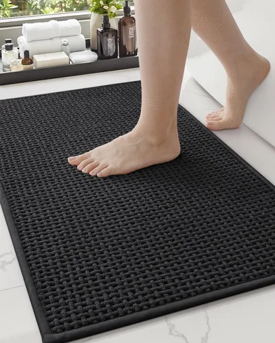 Miniatura 22 de Color&Geometry Alfombras de baño con parte trasera de goma, antideslizante, lavable a máquina, alfombra bohemia de felpilla suave y absorbente