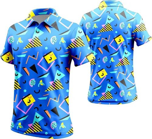 Miniatura 93 de Camisa de golf de los años 80 para hombre, ajuste seco, manga corta, estampada, divertidas, camisas de golf de los años 90 para hombre