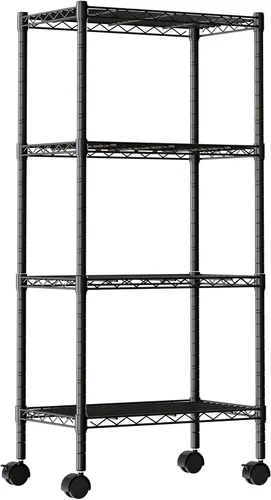 DUMOS Estantería de metal de 4 niveles, estantes resistentes, estantería de alambre con ruedas extraíbles, organizador de estantes para baño,