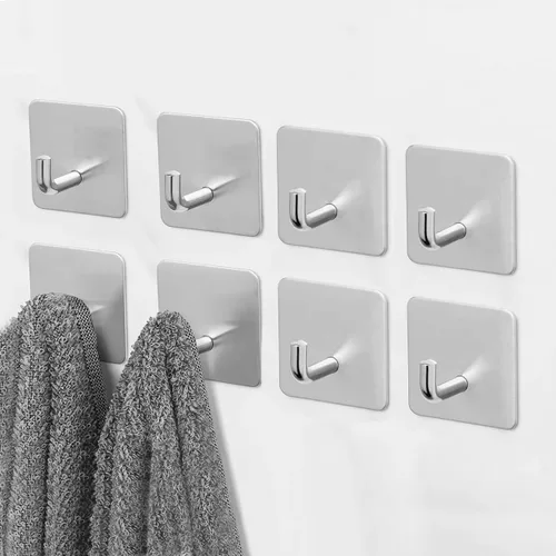 Miniatura 8 de Ganchos adhesivos para toallas EDMILE para baños, 8 piezas de ganchos para toallas para colgar sombreros, batas, abrigos, ganchos adhesivos