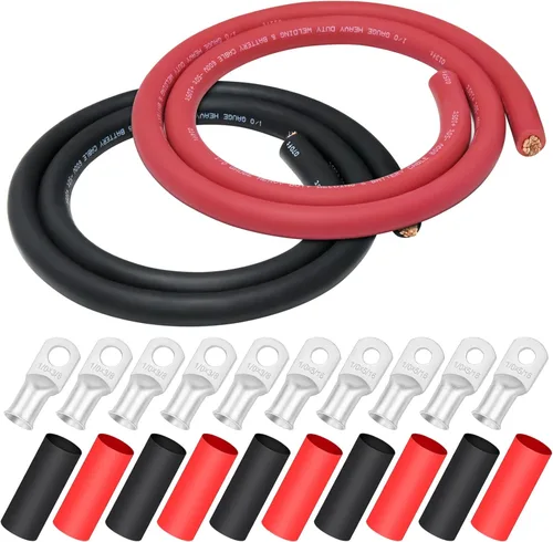 Cable de Soldadura Calibre 1/0, iGreely 1/0 AWG Cables de Soldadura de Batería de Cobre Puro para Generador Solar Automático, 5 piezas de 5/16" y 5