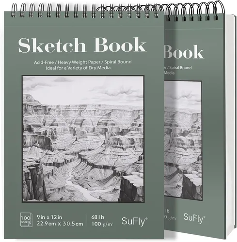 Miniatura 10 de Cuaderno de bocetos SuFly 9x12, bloc de papel para dibujo-68lb/100gsm, cuaderno de bocetos con espiral superior de tapa dura, bloc de 100 hojas