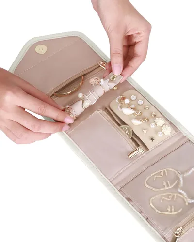 Miniatura 8 de BAGSMART - Organizador plegable de joyas para viaje, joyero de viaje de diseño floral y borla para llevar anillos, collares, aretes y pulseras