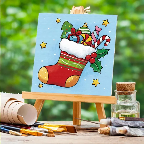 Miniatura 2 de Anseal 8 Paquetes Lienzos Predibujados de Navidad para Pintar, 8" X 8" Lienzo Preimpreso para Niños, Tableros de Pintura con Contorno Preestirado