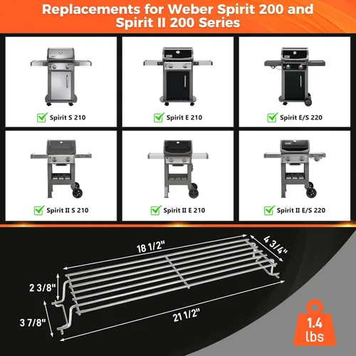 Miniatura 2 de QuliMetal Rejilla de calentamiento de acero inoxidable para Weber Spirit 200 y Spirit II 200 Series, compatible con modelos E/S-210, E/S-220