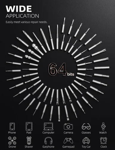 Miniatura 2 de iFu Mini destornillador eléctrico, juego de destornilladores de precisión 90 en 1 - Pequeño destornillador eléctrico inalámbrico con luz LED y 64