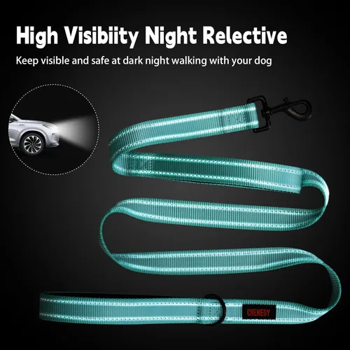 Miniatura 7 de Correa resistente para perros con 2 asas - Correa reflectante anti-tracción de 6 pies para perros grandes, asa acolchada de tráfico para control