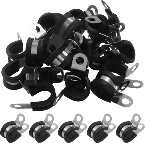 Paquete de 50 abrazaderas de tubo – Abrazaderas de cable de acero inoxidable de 1/2 pulgada con amortiguación de goma para tubería, tubo