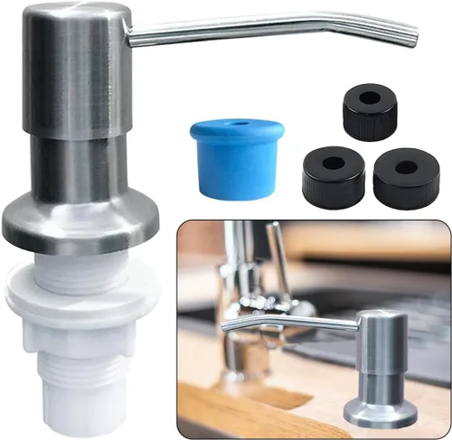 Miniatura 8 de Dispensador de jabón para fregadero de cocina, cabezal dispensador de jabón integrado de acero inoxidable con tubo de agua de silicona de 3.9 ft/4