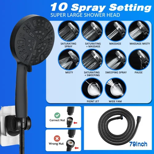 Miniatura 2 de Cabezal de ducha negro mate con filtros, cabezal de ducha de lluvia de 12 pulgadas con rociador de mano, cabezal de filtro de ducha doble para agua