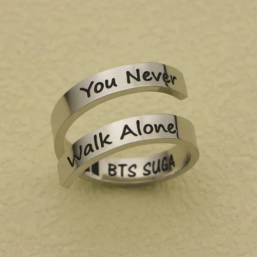 Miniatura 3 de SELOPU Bangtan - Anillo de regalo para niños Kpop Bangtan con la frase You Never Walk Alone Love YourselfJ-HopeJIMINJINJKRMSUGAV Bangtan Boys Lover