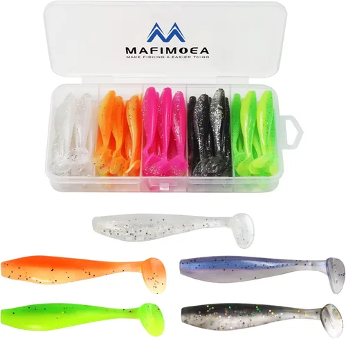Miniatura 8 de MAFIMOEA - 50 señuelos de pesca suaves de plástico para cola de paleta, kit de cebos de natación para lubina, trucha, lucioperca, crappie, 5