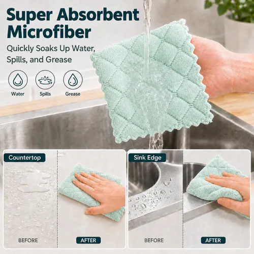 Miniatura 4 de kimteny Paquete de 12 Paños de Cocina para Platos, Paños de Cocina Premium, Paños de Cocina de Terciopelo Coral Súper Absorbentes, Antiadherentes al