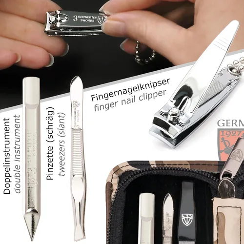 Miniatura 3 de 3 Swords Germany - Juego de 5 piezas de manicura y pedicura de calidad de marca con estuche de cuero sintético camuflaje - Hecho en Alemania