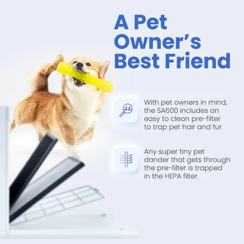 Miniatura 7 de Smart Air SA600 - Purificador de aire HEPA grande para mascotas, limpia 2400 pies cuadrados por hora, para hogares, oficinas, doble entrada, 2 x