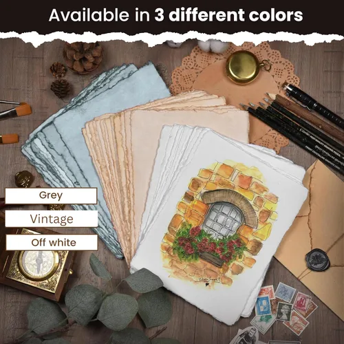 Miniatura 9 de LEATHER VILLAGE Papel de Acuarela - 7 X 5 pulgadas, 50 Hojas - Papel de Acuarela para Medios Mixtos - 150 GSM Papel Hecho a Mano de Algodón Virgen